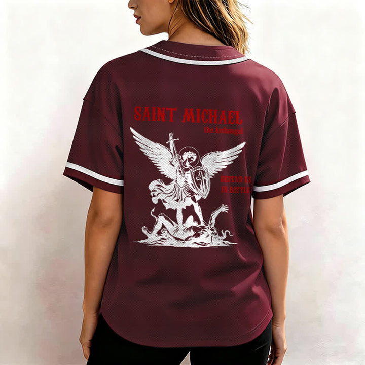 Christianartworkshop St.Michael Archangel Defend Us Unisex Baseball Jersey - image 26