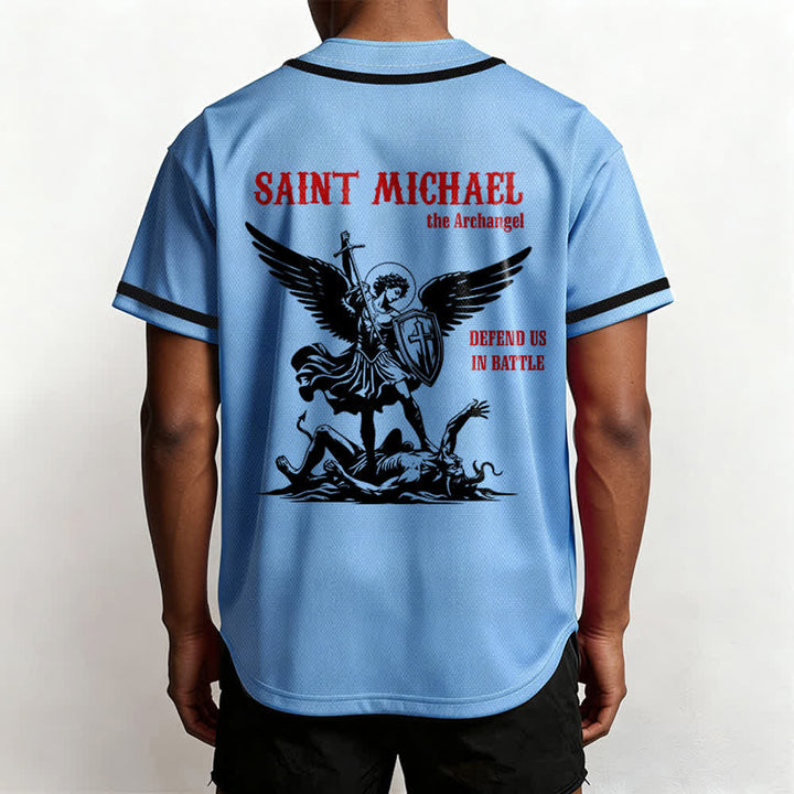 Christianartworkshop St.Michael Archangel Defend Us Unisex Baseball Jersey - image 33