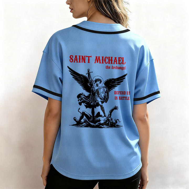 Christianartworkshop St.Michael Archangel Defend Us Unisex Baseball Jersey - image 31
