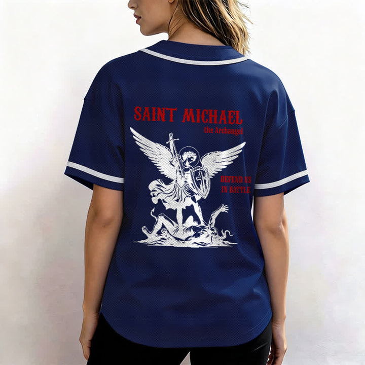 Christianartworkshop St.Michael Archangel Defend Us Unisex Baseball Jersey - image 40