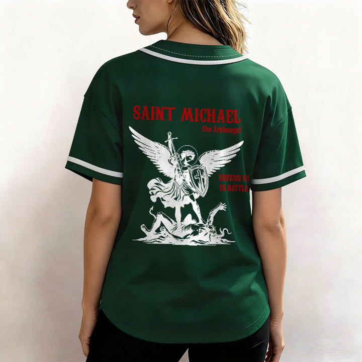 Christianartworkshop St.Michael Archangel Defend Us Unisex Baseball Jersey - image 45