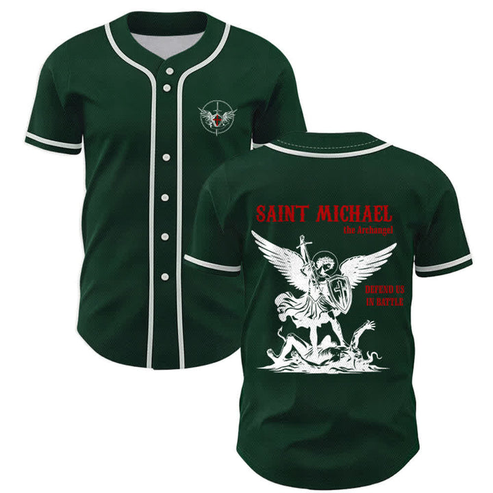 Christianartworkshop St.Michael Archangel Defend Us Unisex Baseball Jersey - Green - 5XL - image 42