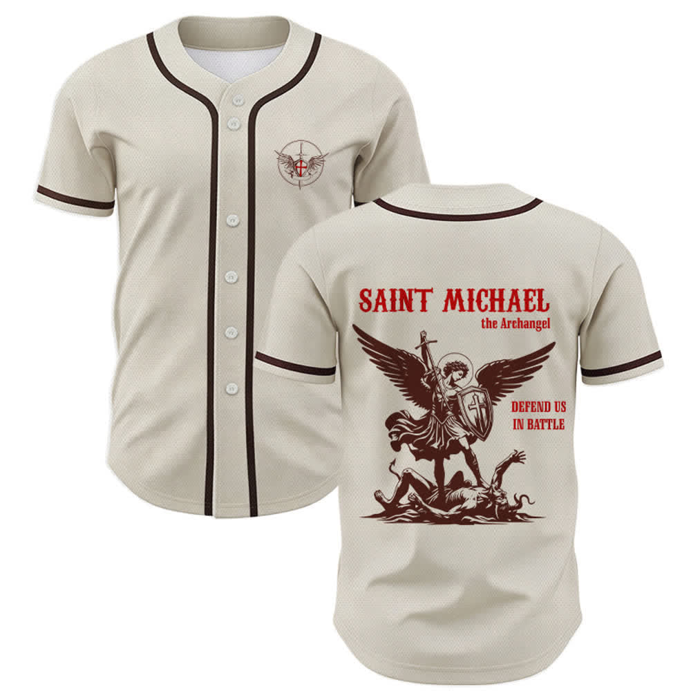 Christianartworkshop St.Michael Archangel Defend Us Unisex Baseball Jersey - Apricot - 5XL - image 49