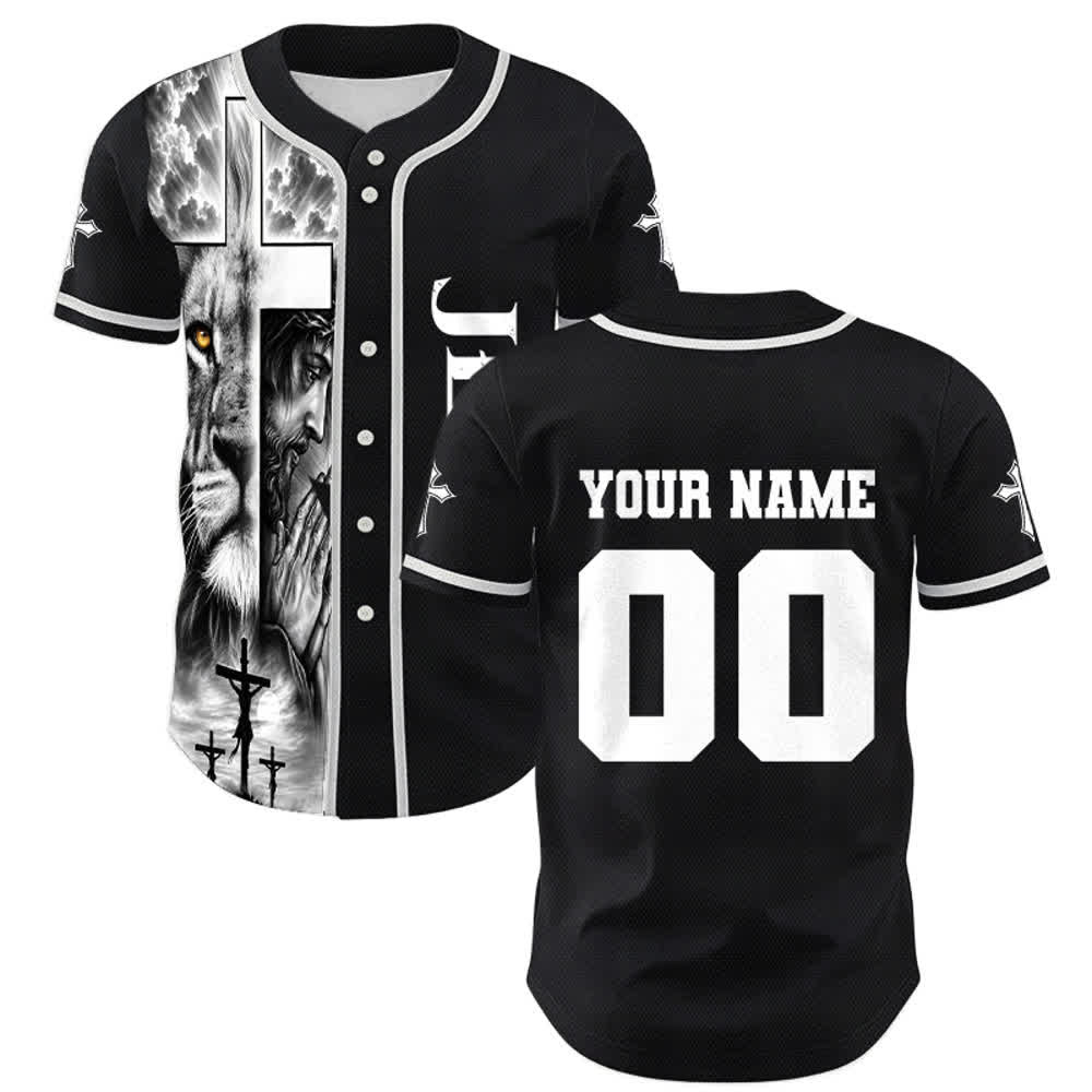 Christianartworkshop Lion Cross Jesus Faith Personalized Name Number Unisex Custom Baseball Jersey - 5XL - Name & Number Customized - image 0