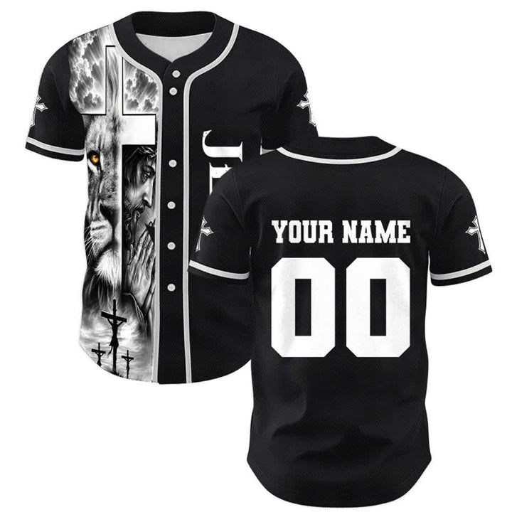Christianartworkshop Lion Cross Jesus Faith Personalized Name Number Unisex Custom Baseball Jersey - 5XL - Name & Number Customized - image 0