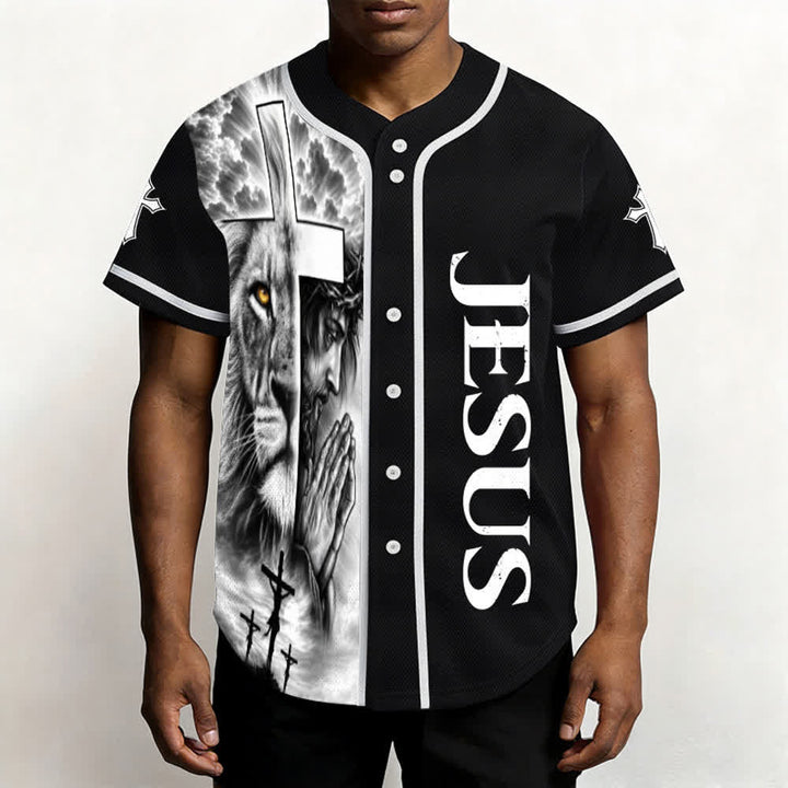 Christianartworkshop Lion Cross Jesus Faith Personalized Name Number Unisex Custom Baseball Jersey - image 3
