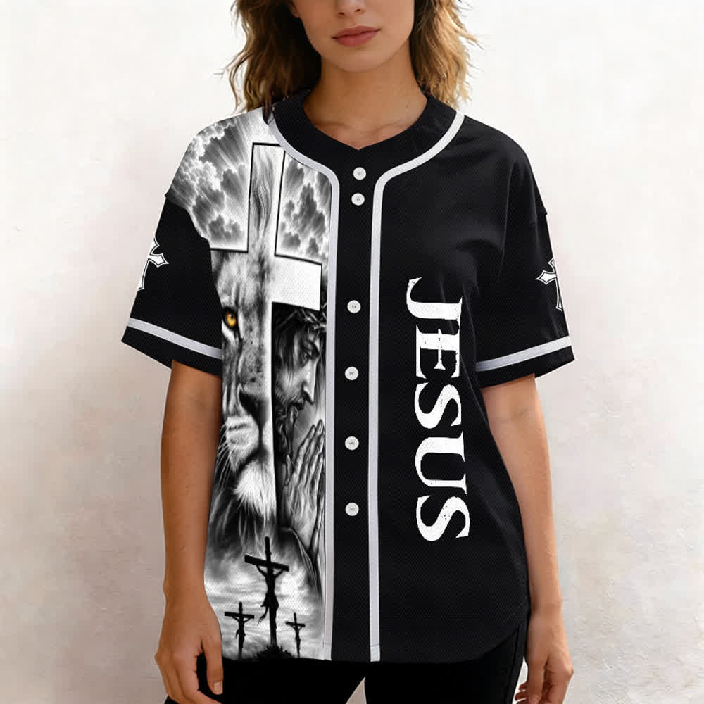 Christianartworkshop Lion Cross Jesus Faith Personalized Name Number Unisex Custom Baseball Jersey - image 5