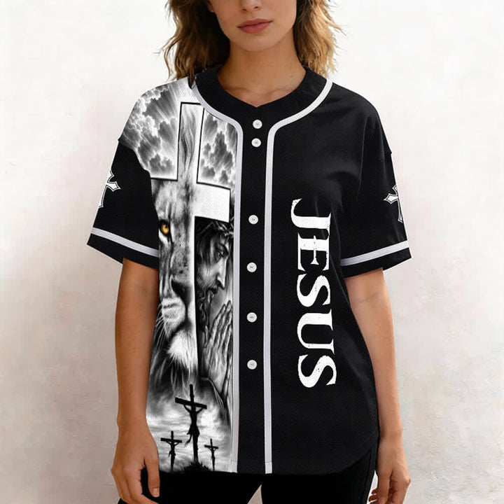 Christianartworkshop Lion Cross Jesus Faith Personalized Name Number Unisex Custom Baseball Jersey - image 5