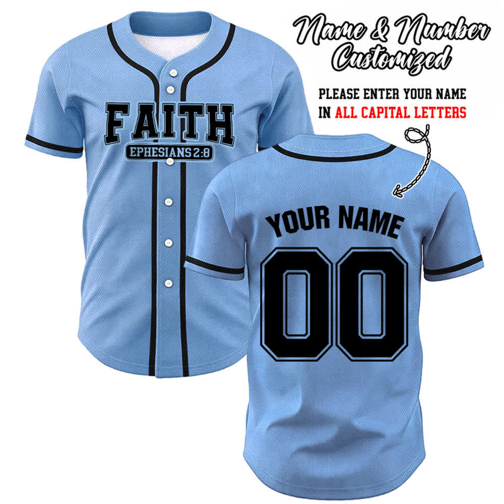 Christianartworkshop Faith Custom Name Number Baseball Jersey - Blue - 5XL - Name & Number Customized - image 48