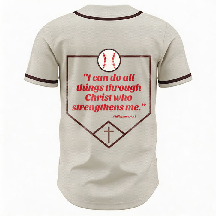 Christianartworkshop Philippians 4:13 Faith Baseball Jersey: Baseball Cross Motto Strength Devotion Athletic Shirt - image 8