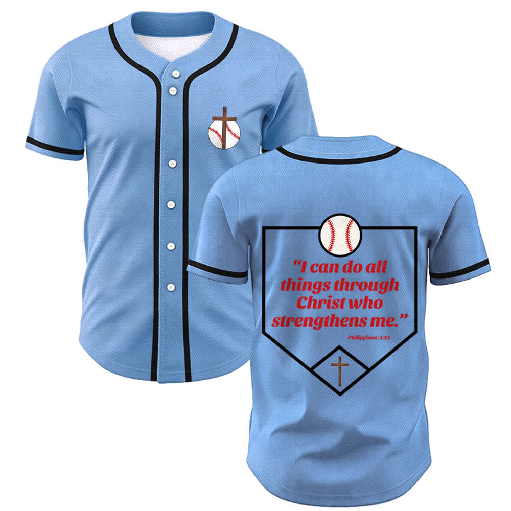 Christianartworkshop Philippians 4:13 Faith Baseball Jersey: Baseball Cross Motto Strength Devotion Athletic Shirt - Blue - 5XL - image 42