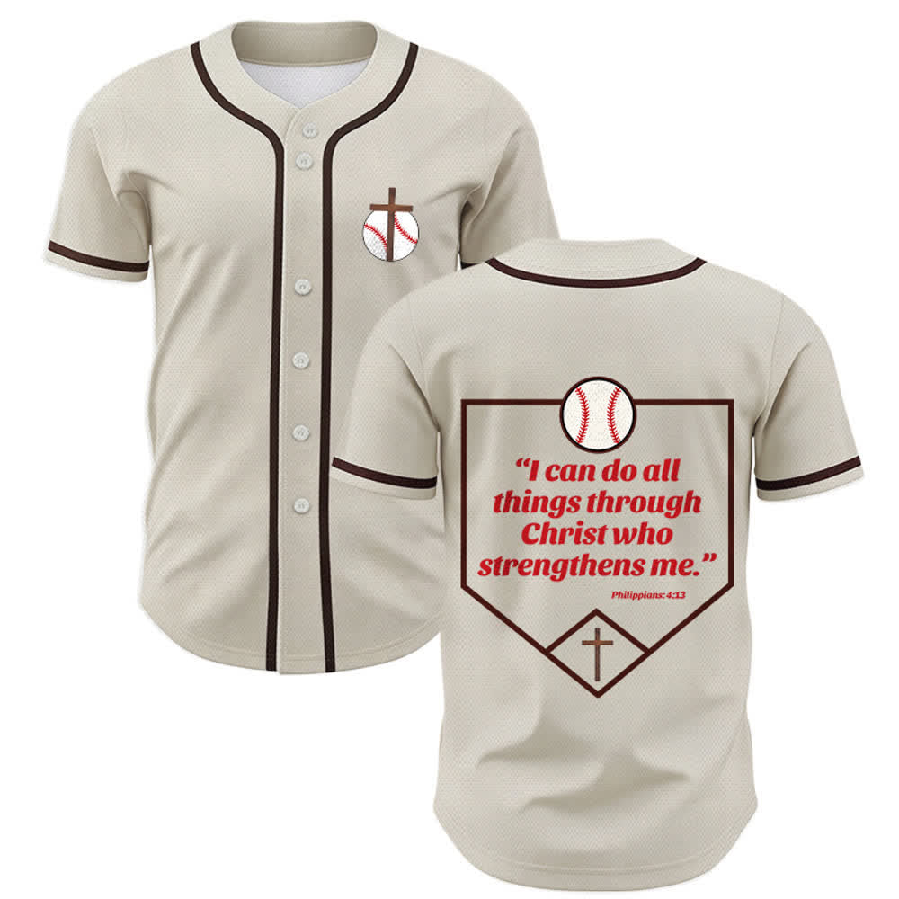 Christianartworkshop Philippians 4:13 Faith Baseball Jersey: Baseball Cross Motto Strength Devotion Athletic Shirt - Apricot - 5XL - image 7