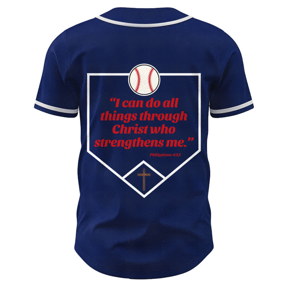 Christianartworkshop Philippians 4:13 Faith Baseball Jersey: Baseball Cross Motto Strength Devotion Athletic Shirt - image 2