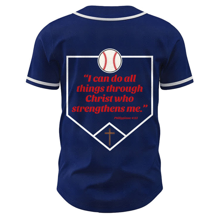 Christianartworkshop Philippians 4:13 Faith Baseball Jersey: Baseball Cross Motto Strength Devotion Athletic Shirt - image 2