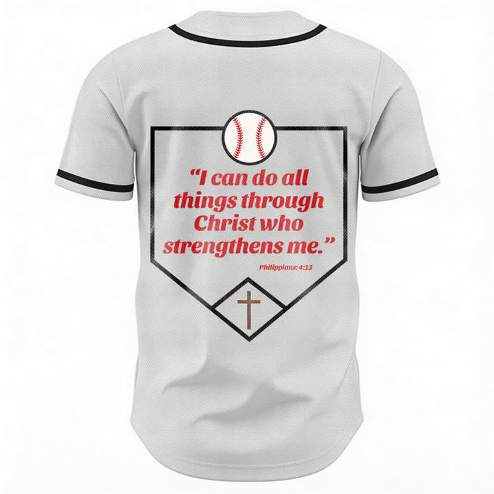 Christianartworkshop Philippians 4:13 Faith Baseball Jersey: Baseball Cross Motto Strength Devotion Athletic Shirt - image 15