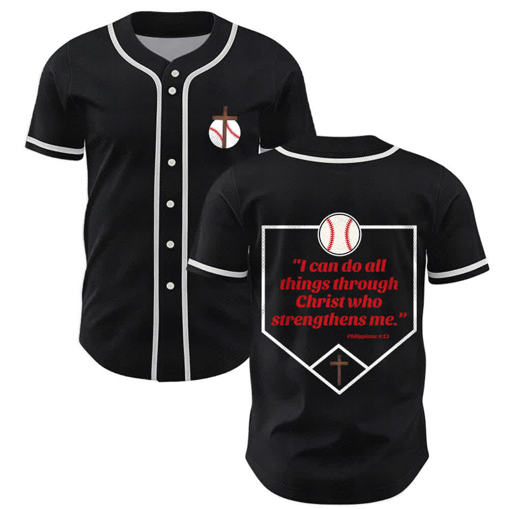Christianartworkshop Philippians 4:13 Faith Baseball Jersey: Baseball Cross Motto Strength Devotion Athletic Shirt - Black - 5XL - image 21