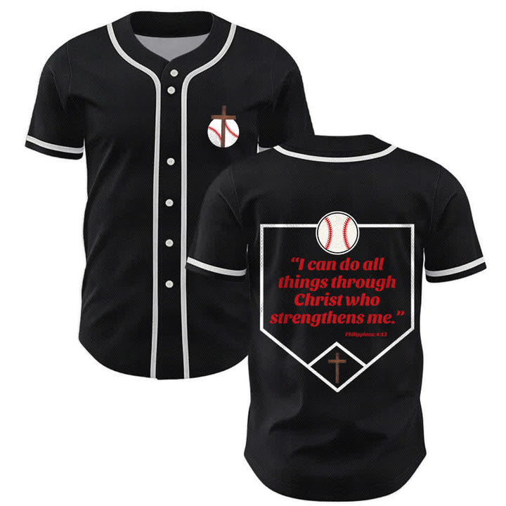 Christianartworkshop Philippians 4:13 Faith Baseball Jersey: Baseball Cross Motto Strength Devotion Athletic Shirt - Black - 5XL - image 21