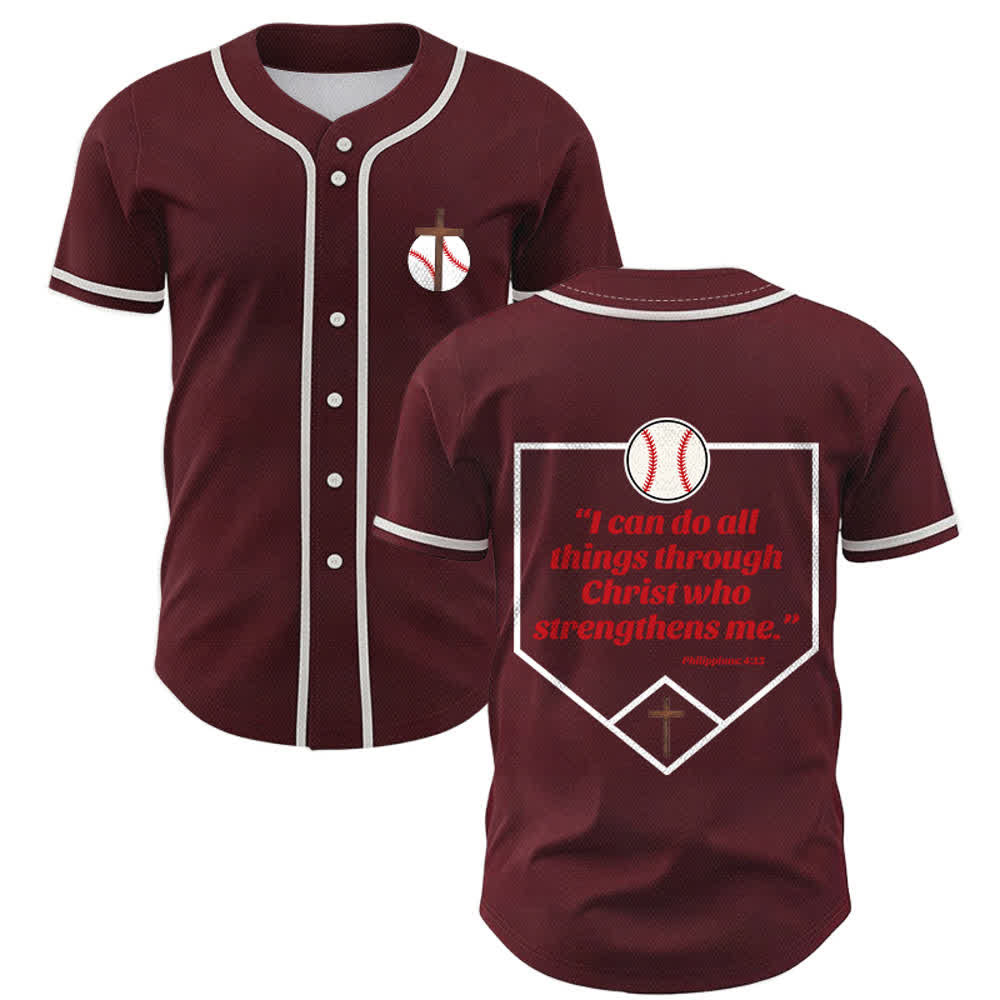 Christianartworkshop Philippians 4:13 Faith Baseball Jersey: Baseball Cross Motto Strength Devotion Athletic Shirt - Wine - 5XL - image 35