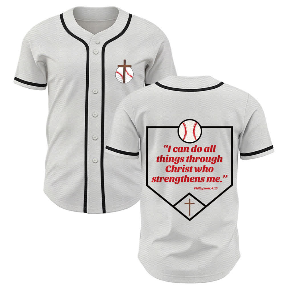 Christianartworkshop Philippians 4:13 Faith Baseball Jersey: Baseball Cross Motto Strength Devotion Athletic Shirt - White - 5XL - image 14