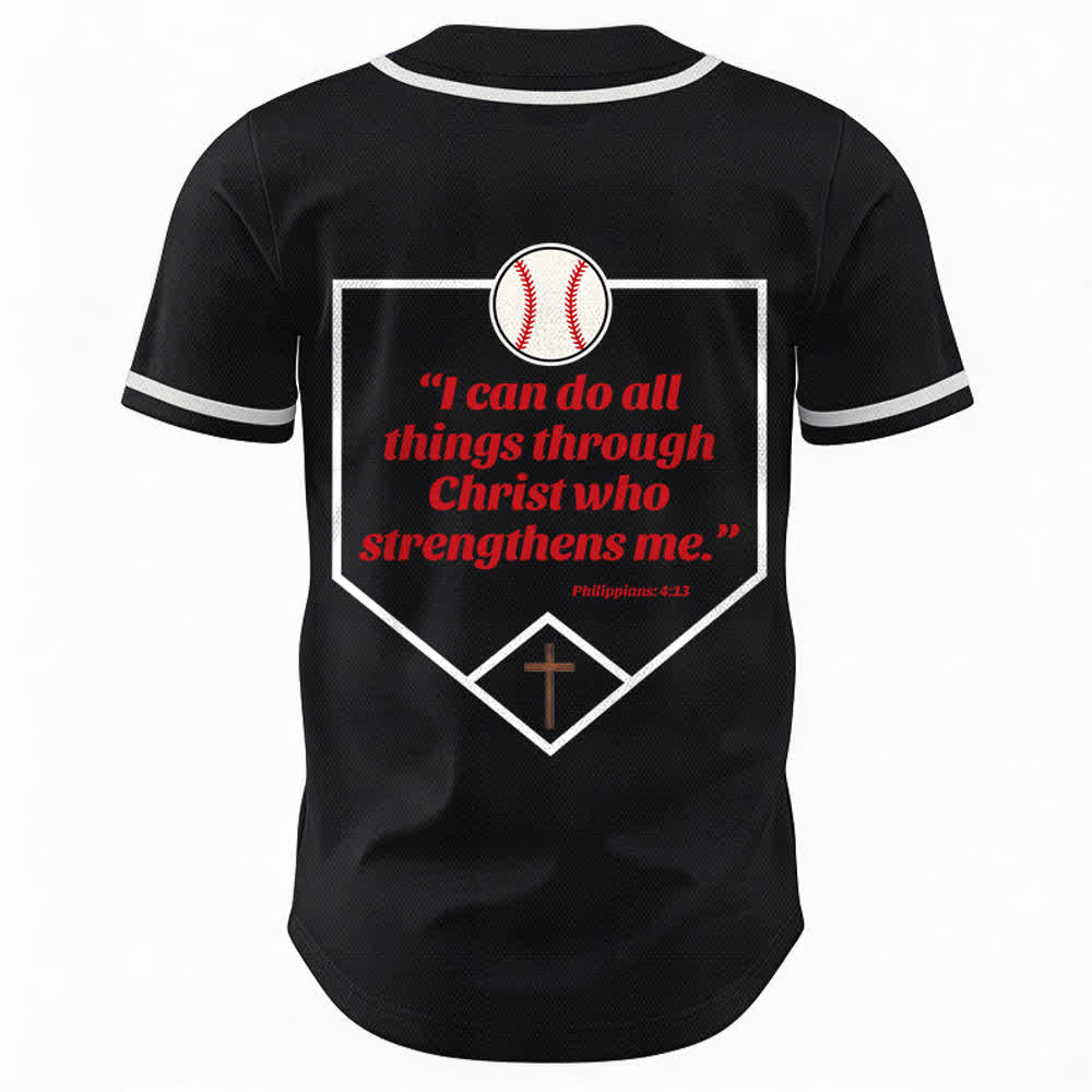 Christianartworkshop Philippians 4:13 Faith Baseball Jersey: Baseball Cross Motto Strength Devotion Athletic Shirt - image 22