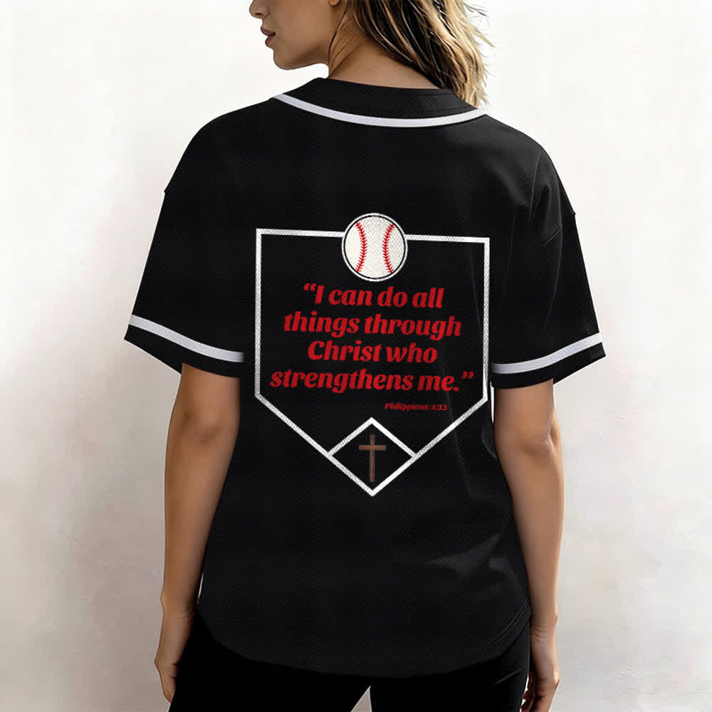 Christianartworkshop Philippians 4:13 Faith Baseball Jersey: Baseball Cross Motto Strength Devotion Athletic Shirt - image 26