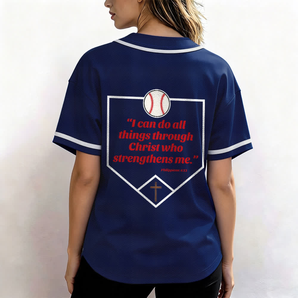 Christianartworkshop Philippians 4:13 Faith Baseball Jersey: Baseball Cross Motto Strength Devotion Athletic Shirt - image 5