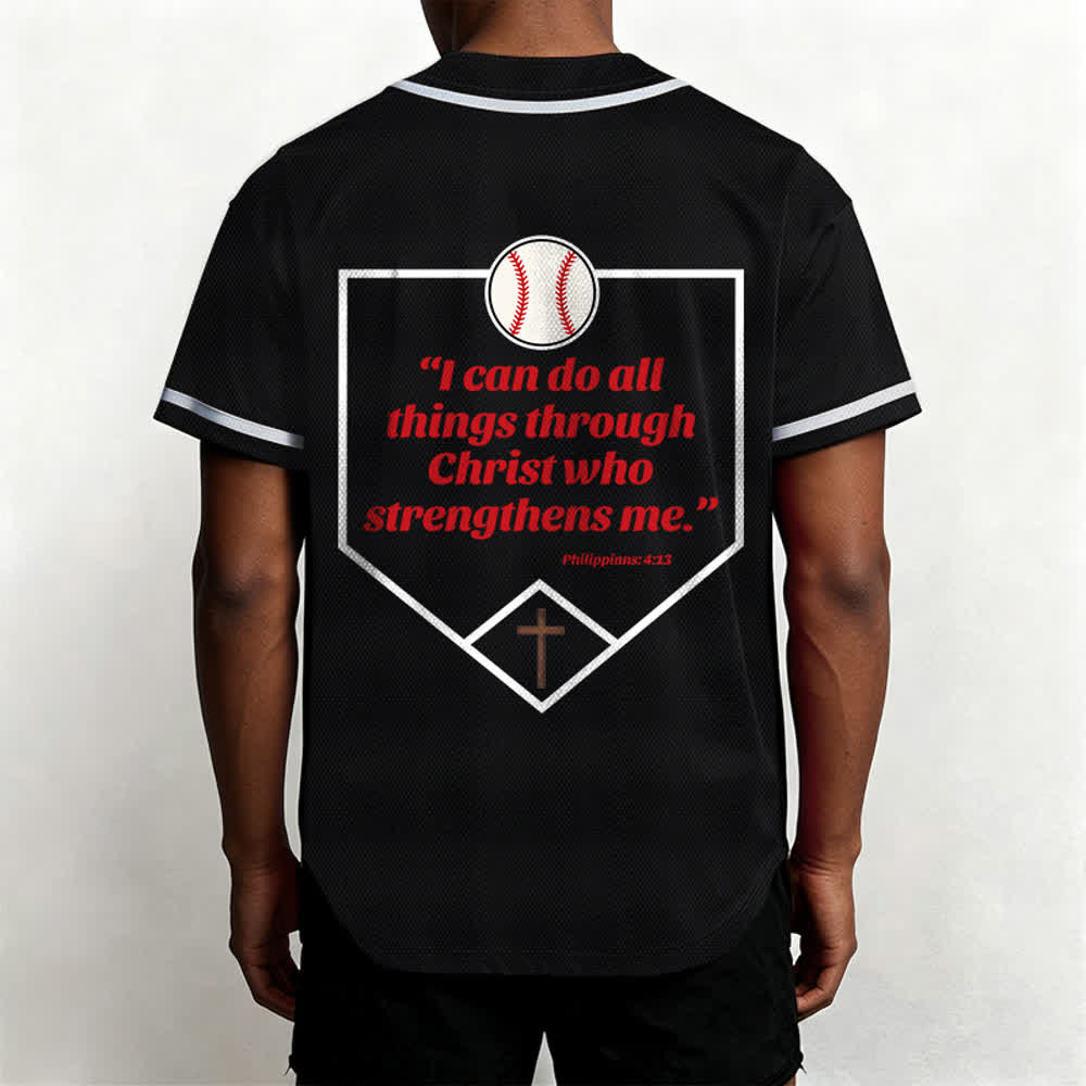 Christianartworkshop Philippians 4:13 Faith Baseball Jersey: Baseball Cross Motto Strength Devotion Athletic Shirt - image 24