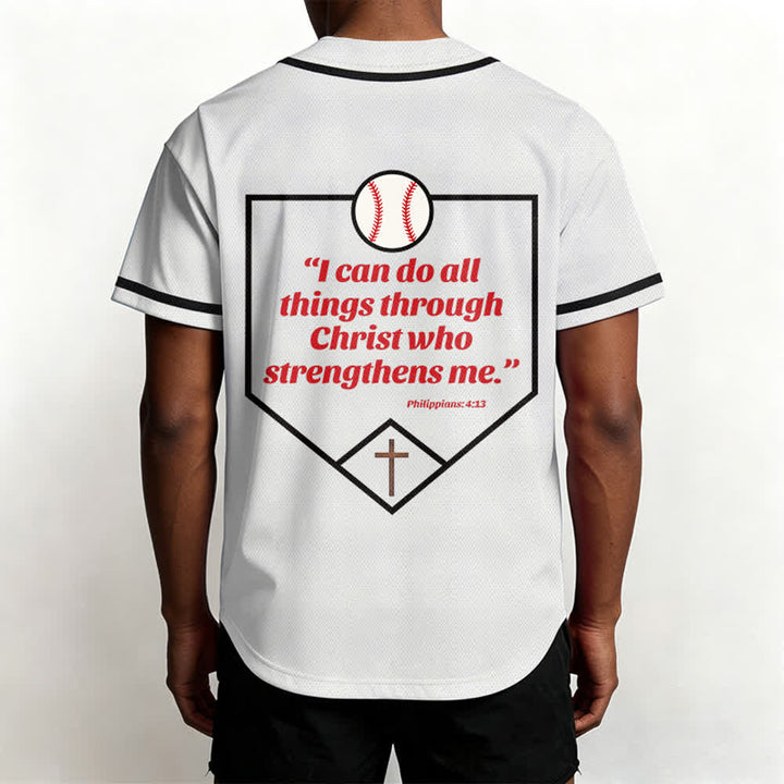 Christianartworkshop Philippians 4:13 Faith Baseball Jersey: Baseball Cross Motto Strength Devotion Athletic Shirt - image 19