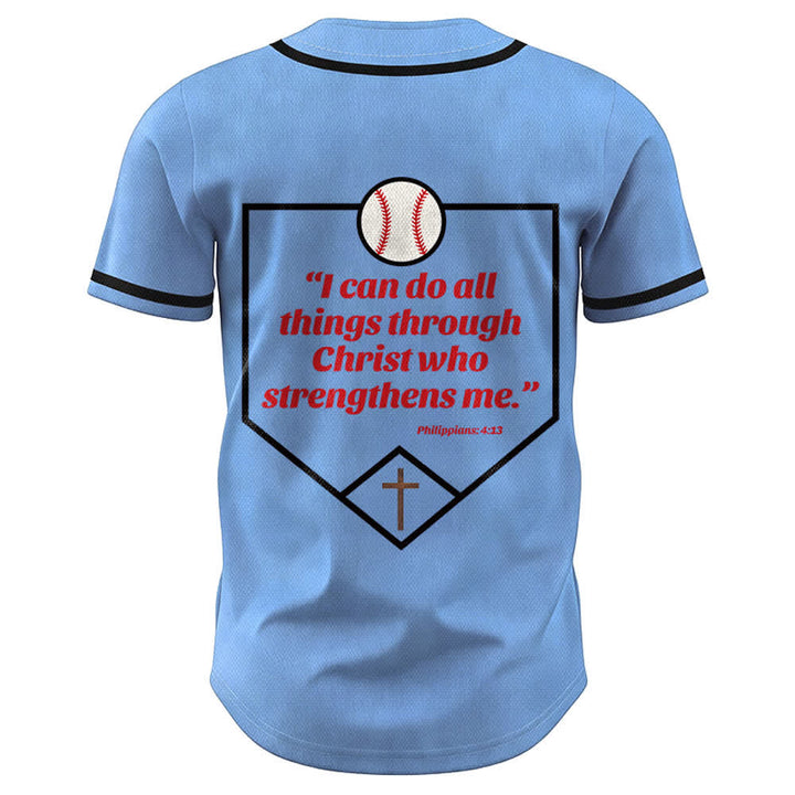 Christianartworkshop Philippians 4:13 Faith Baseball Jersey: Baseball Cross Motto Strength Devotion Athletic Shirt - image 43