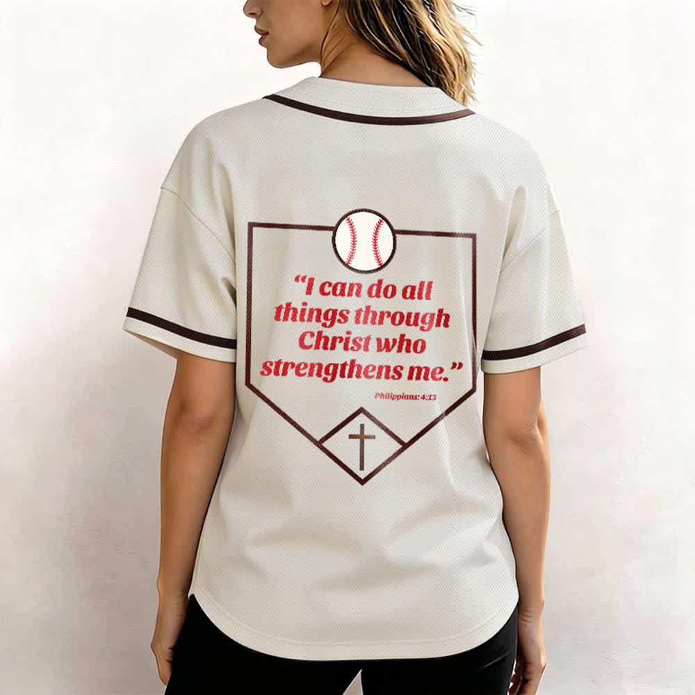 Christianartworkshop Philippians 4:13 Faith Baseball Jersey: Baseball Cross Motto Strength Devotion Athletic Shirt - image 12