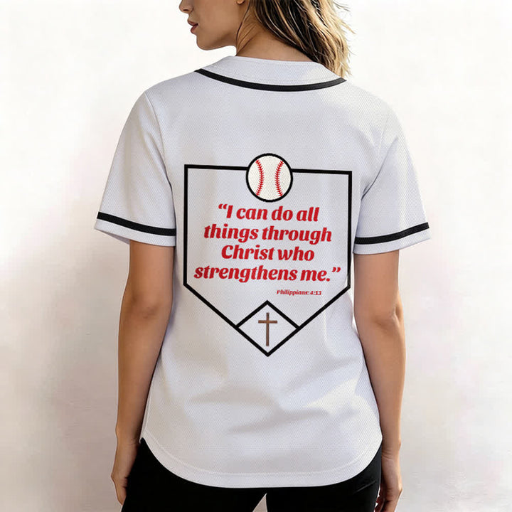 Christianartworkshop Philippians 4:13 Faith Baseball Jersey: Baseball Cross Motto Strength Devotion Athletic Shirt - image 17