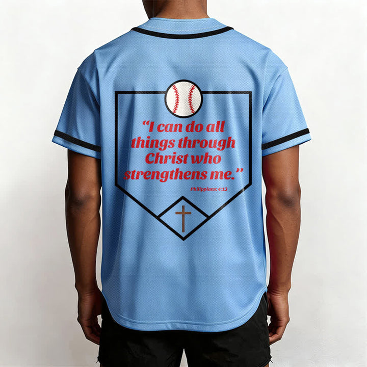 Christianartworkshop Philippians 4:13 Faith Baseball Jersey: Baseball Cross Motto Strength Devotion Athletic Shirt - image 48