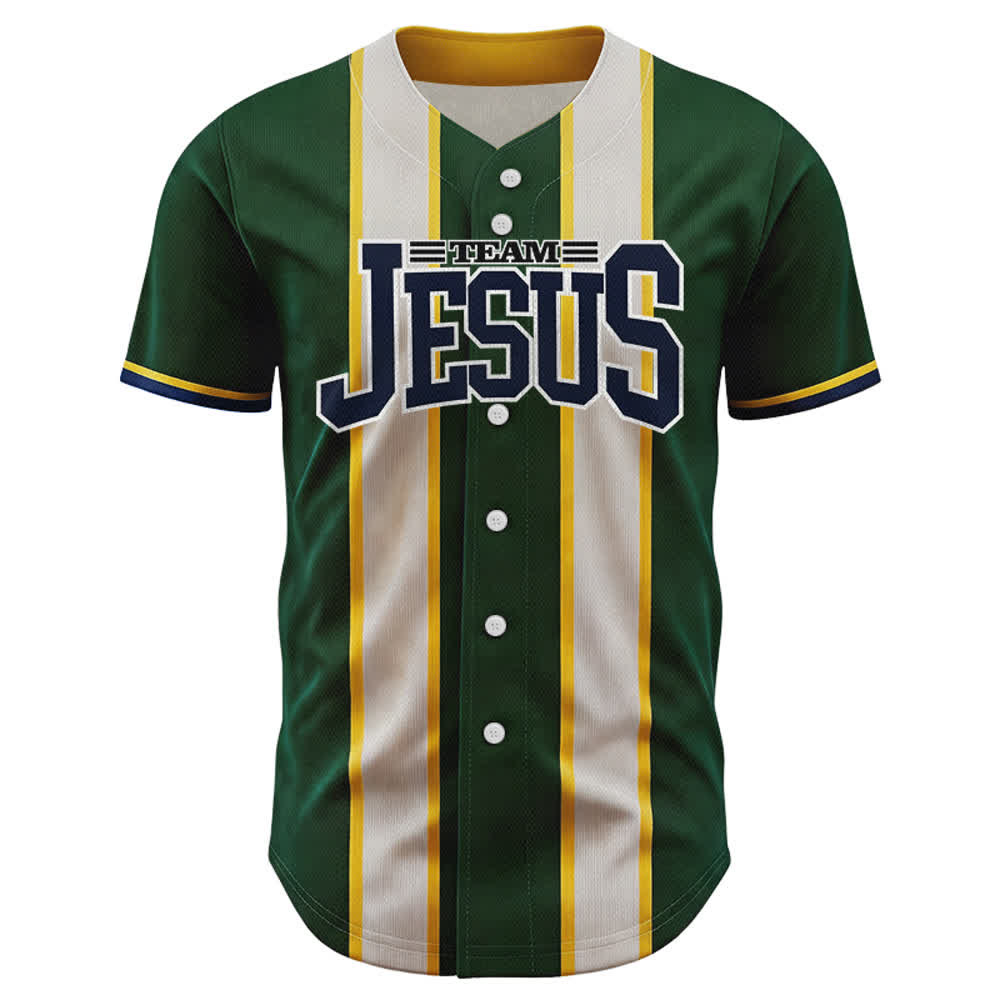 Christianartworkshop Custom Name Number Team Jesus Striped Button Up Baseball Jersey - image 1