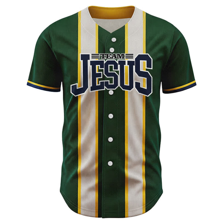 Christianartworkshop Custom Name Number Team Jesus Striped Button Up Baseball Jersey - image 1