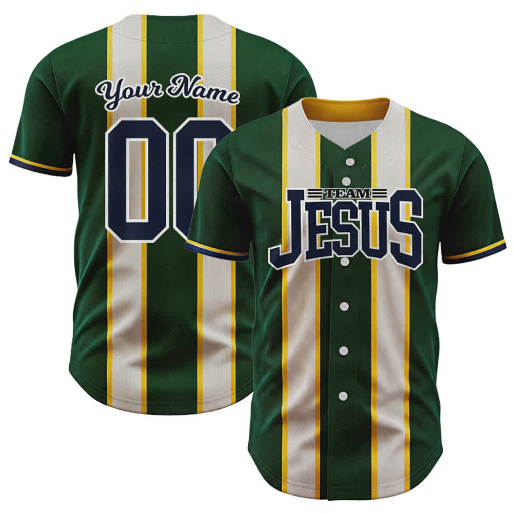 Christianartworkshop Custom Name Number Team Jesus Striped Button Up Baseball Jersey - 5XL - Name & Number Customized - image 0