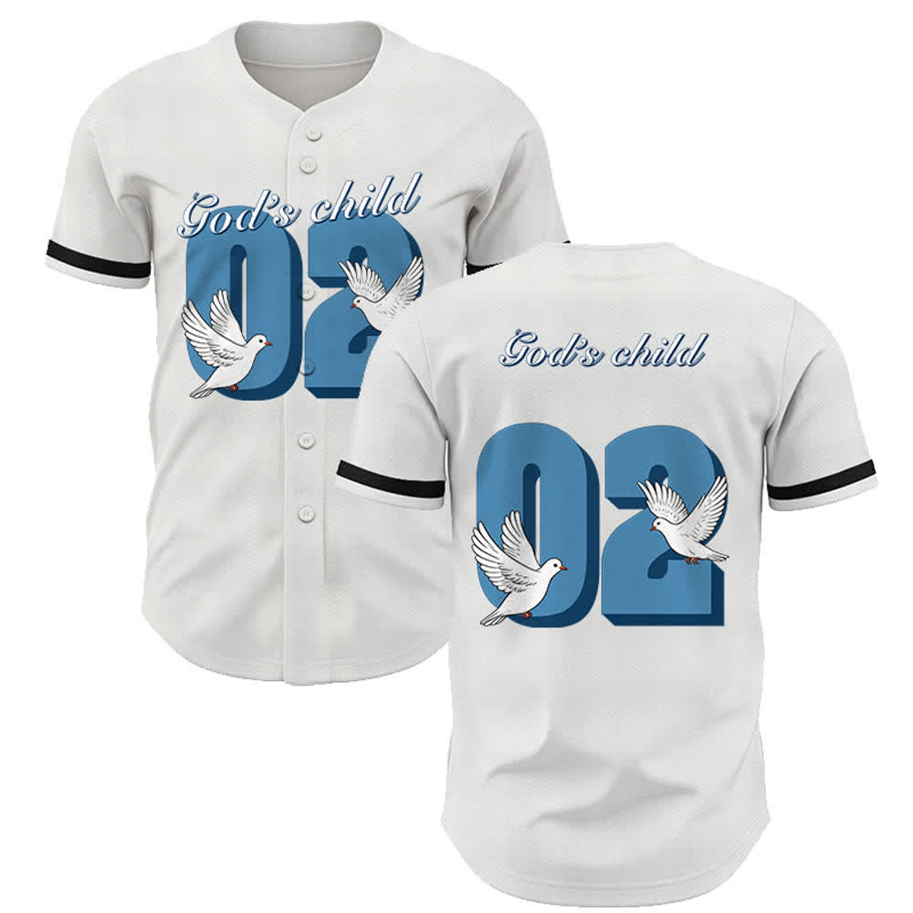 Christianartworkshop God's Child Inspirational Dove & Number Design Baseball Jersey - White - 5XL - image 7