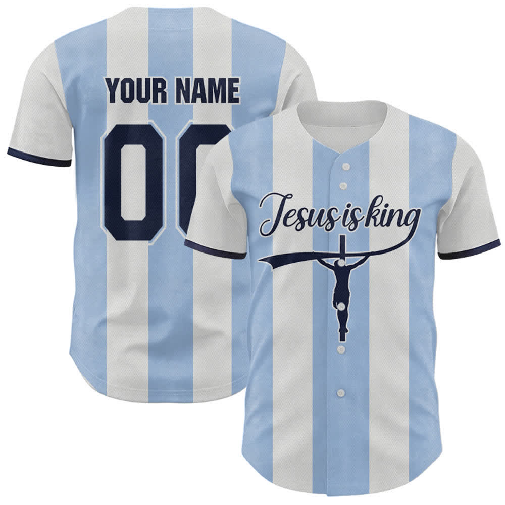 Christianartworkshop Custom Name Number "Jesus Is King" Cross Print Striped Baseball Jersey - 5XL - Name & Number Customized - image 0