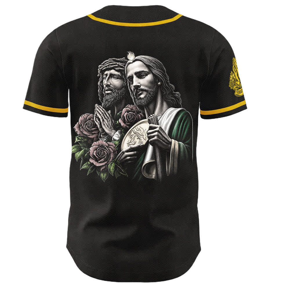 Christianartworkshop San Juditas with Rose Portrait Button-Up Baseball Jersey - image 2