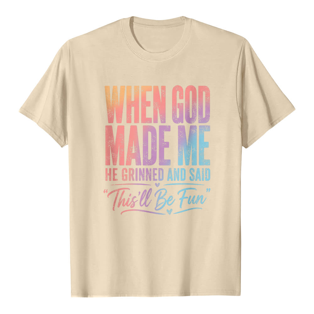 Christianartworkshop When God Made Me Letter Print Classic T-shirt - Beige - 2XL - image 2