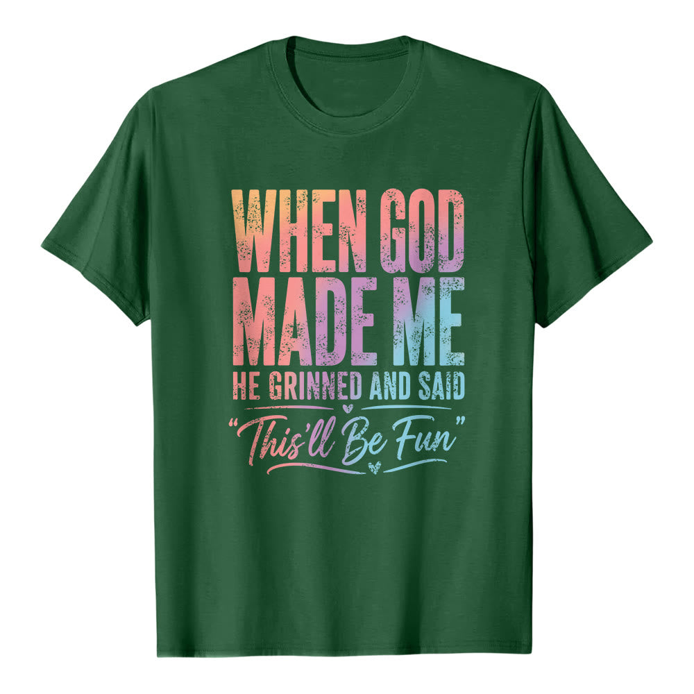 Christianartworkshop When God Made Me Letter Print Classic T-shirt - Dark Green - 2XL - image 4