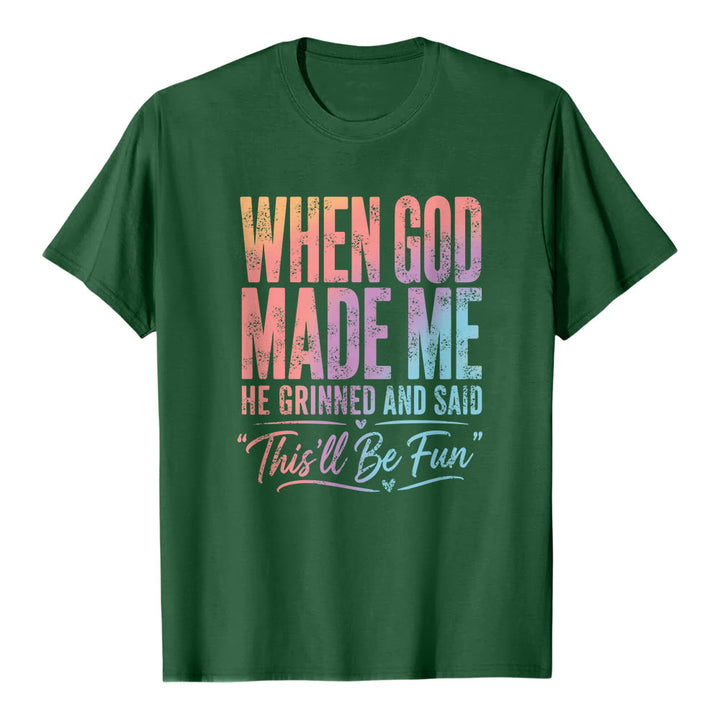 Christianartworkshop When God Made Me Letter Print Classic T-shirt - Dark Green - 2XL - image 4