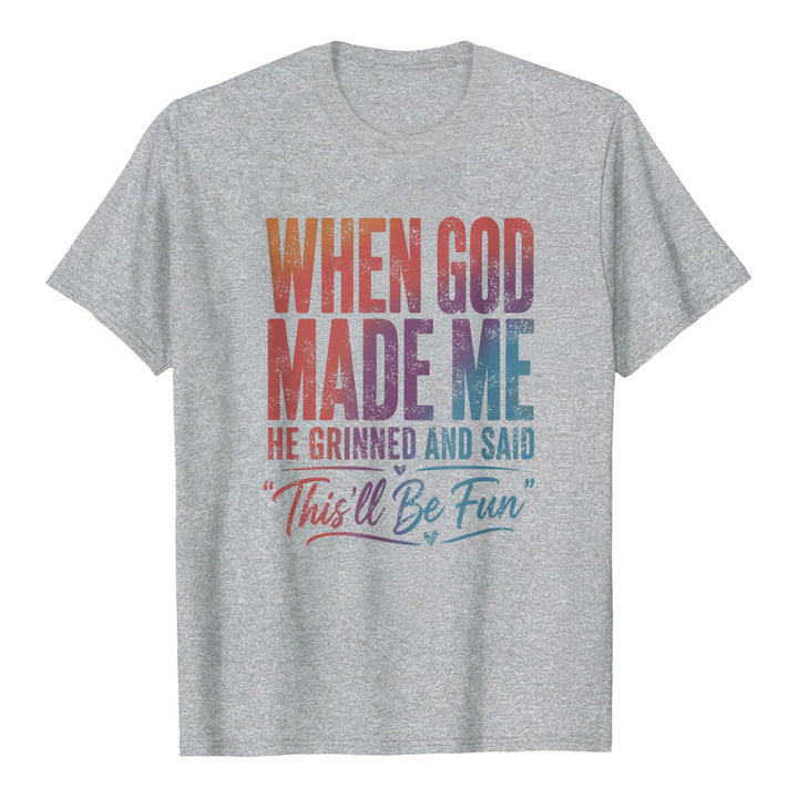 Christianartworkshop When God Made Me Letter Print Classic T-shirt - Grey - 2XL - image 3