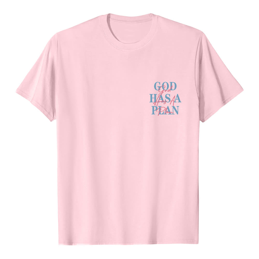 Christianartworkshop God Has A Plan Double-Side Letter Print Classic T-shirt - Pink - 2XL - image 3