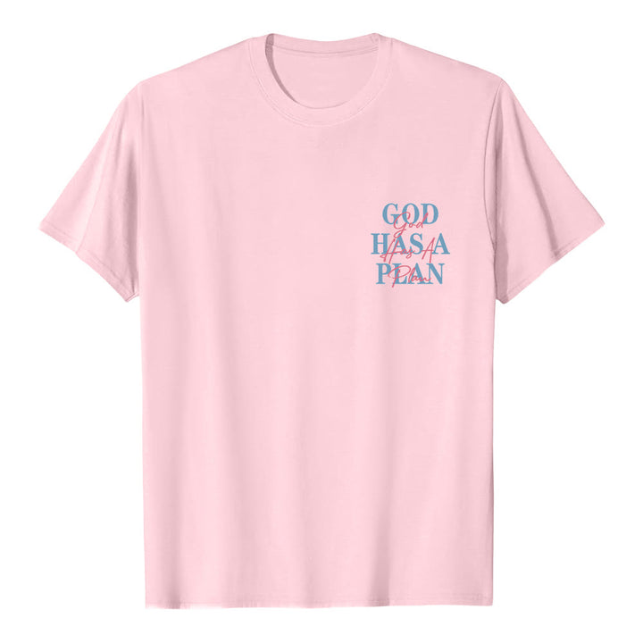 Christianartworkshop God Has A Plan Double-Side Letter Print Classic T-shirt - Pink - 2XL - image 3