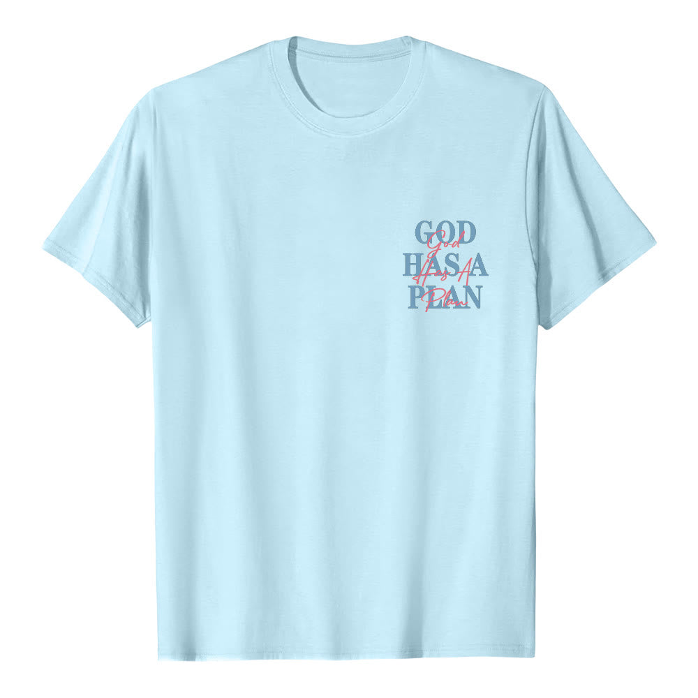 Christianartworkshop God Has A Plan Double-Side Letter Print Classic T-shirt - Blue - 2XL - image 21