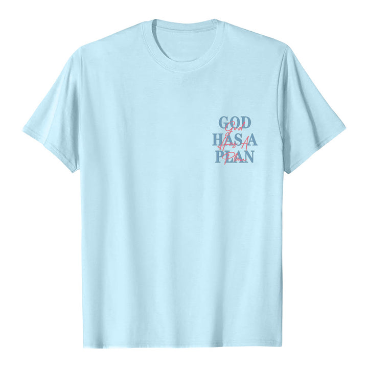 Christianartworkshop God Has A Plan Double-Side Letter Print Classic T-shirt - Blue - 2XL - image 21