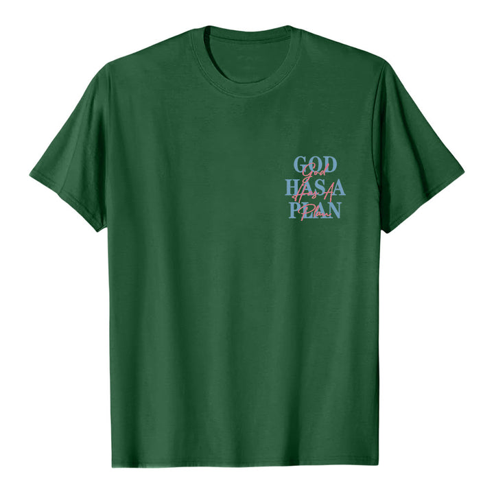 Christianartworkshop God Has A Plan Double-Side Letter Print Classic T-shirt - Dark Green - 2XL - image 15