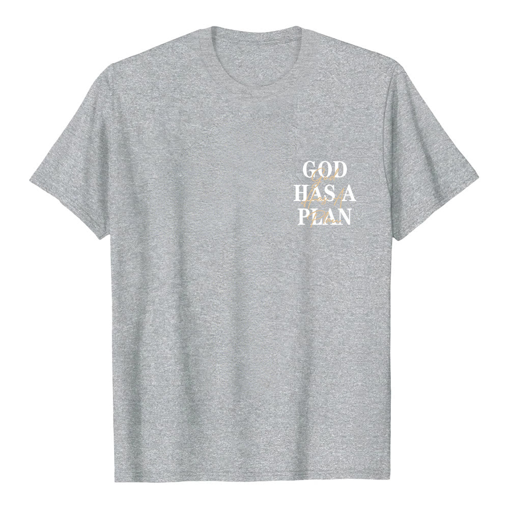 Christianartworkshop God Has A Plan Double-Side Letter Print Classic T-shirt - Grey - 2XL - image 12