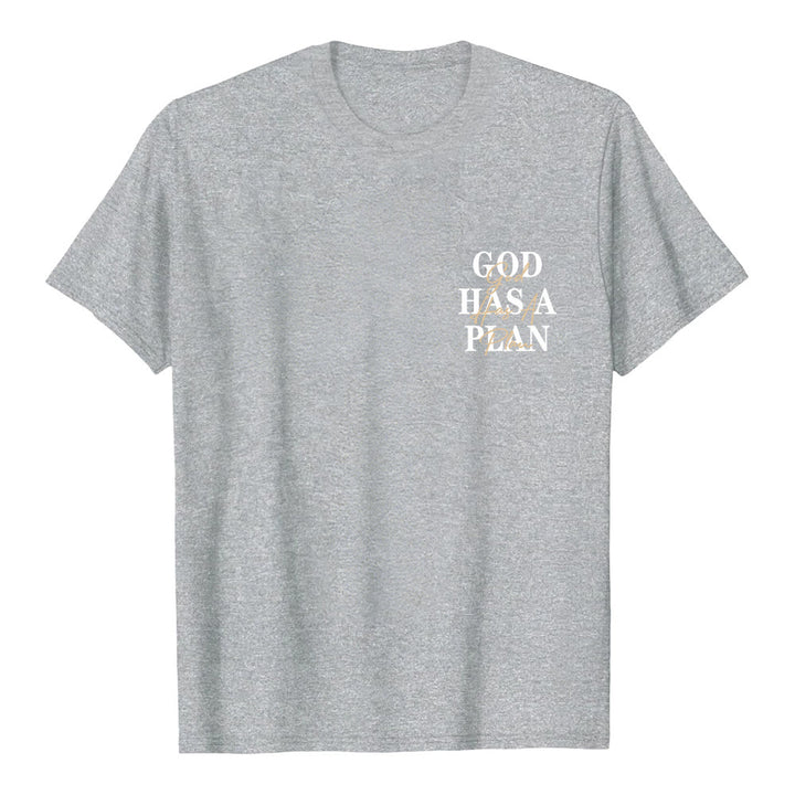 Christianartworkshop God Has A Plan Double-Side Letter Print Classic T-shirt - Grey - 2XL - image 12