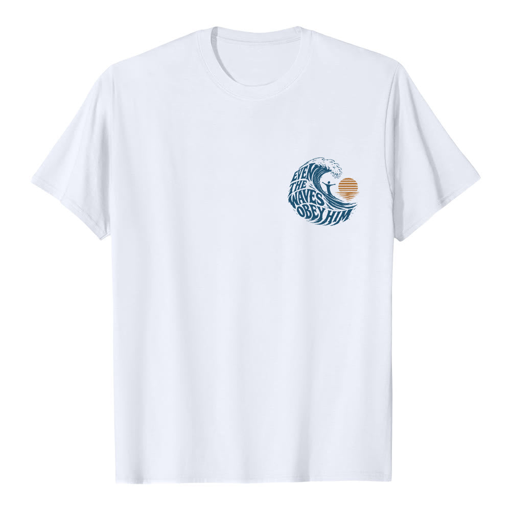 Christianartworkshop Even The Waves Obey Him Double-Side Wave Graphic Classic T-shirt - White - 2XL - image 6